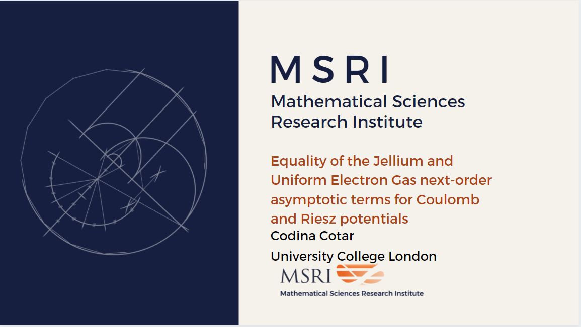 [Moved Online] Hot Topics: Optimal Transport And Applications To Machine Learning And Statistics - Equality of the Jellium and Uniform Electron Gas next-order asymptotic terms for Coulomb and Riesz potentials Thumbnail