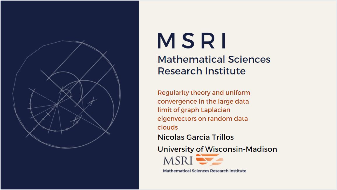 [Moved Online] Hot Topics: Optimal Transport And Applications To Machine Learning And Statistics - Regularity theory and uniform convergence in the large data limit of graph Laplacian eigenvectors on random data clouds Thumbnail