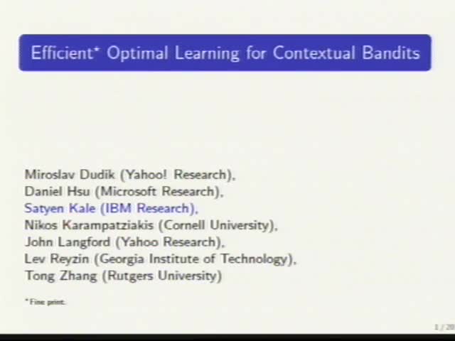 Efficient Optimal Learning for Contextual Bandits Thumbnail