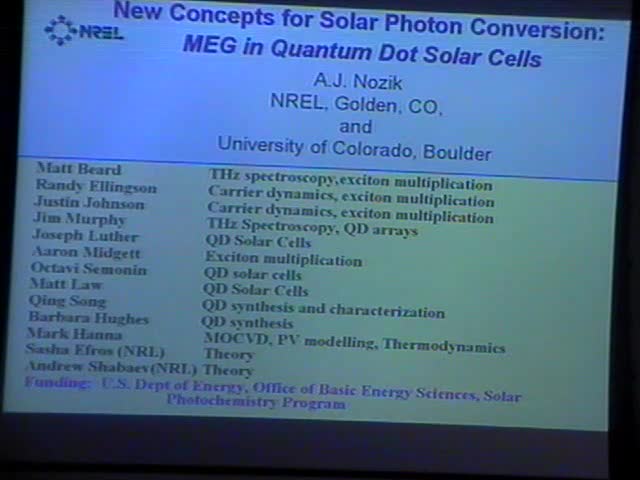 Multiple exciton generation in semiconductor quantum dots and
novel molecules: Applications to third generation solar photon
conversion Thumbnail