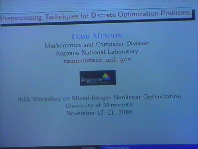 Preprocessing techniques for discrete optimization problems Thumbnail