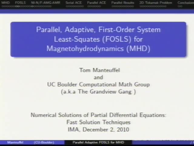 A Parallel, Adaptive, First-Order System Least-Squares (FOSLS) Algorithm for Incompressible, Resistive Magnetohydrodynamics Thumbnail