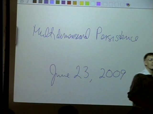 "Persistence and point clouds"
Functoriality, diagrams, difficulties in classifying diagrams,
multidimensional persistence, Gröbner bases Thumbnail