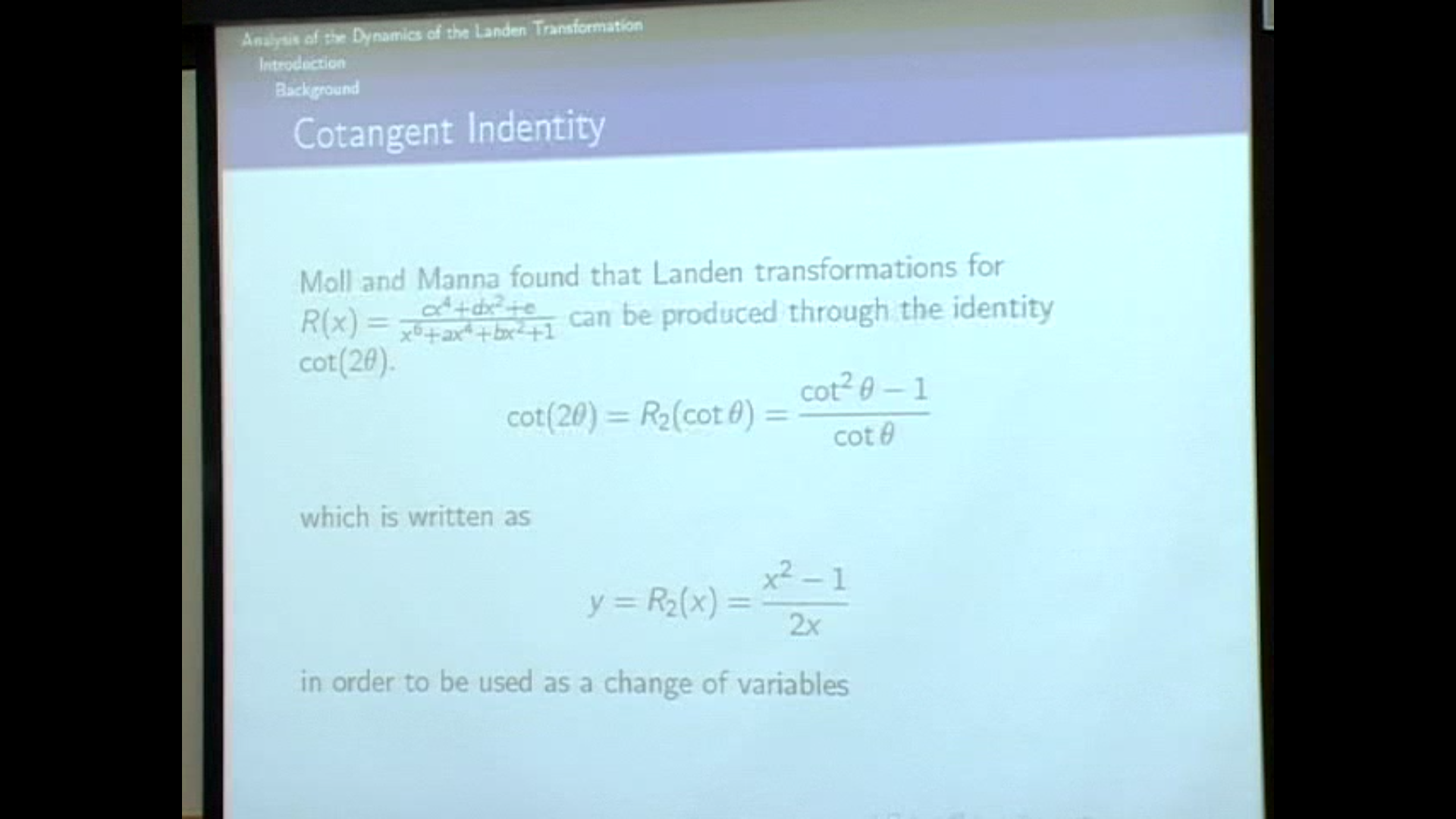 Analysis of the Dynamics of the Landen Transformations Using cot(4t) Thumbnail