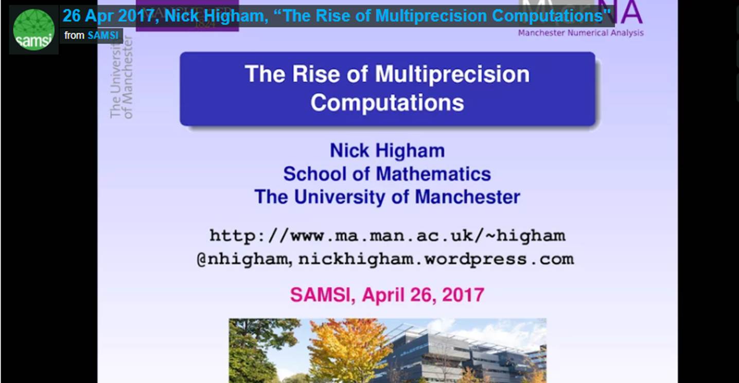 Nick Higham-Special Guest Lecture: The Rise of Multi-precision Computations Thumbnail