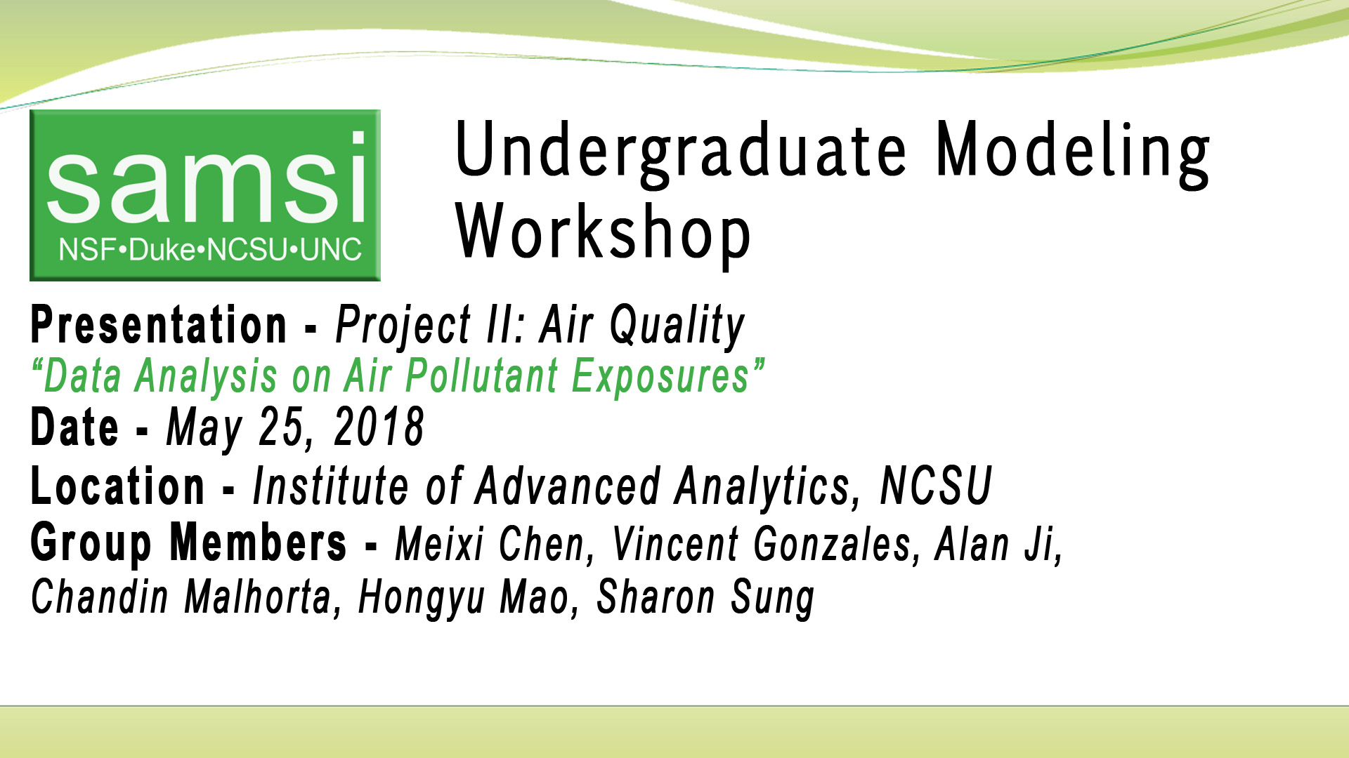 SAMSI Undergraduate Modeling Workshop - Air Quality Working Group Final Presentation Thumbnail